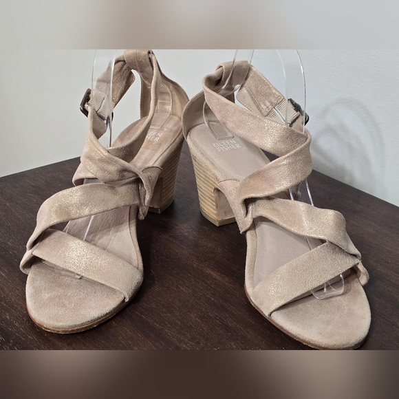 Eileen Fisher Patsy Beige Metallic Leather Sandals Women's Size 9.5 - Picture 4 of 15